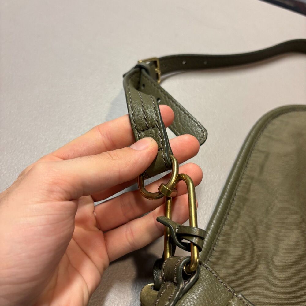 Fossil Olive Green Pebbled Leather & Suede Saddle Bag - Picture 9 of 16